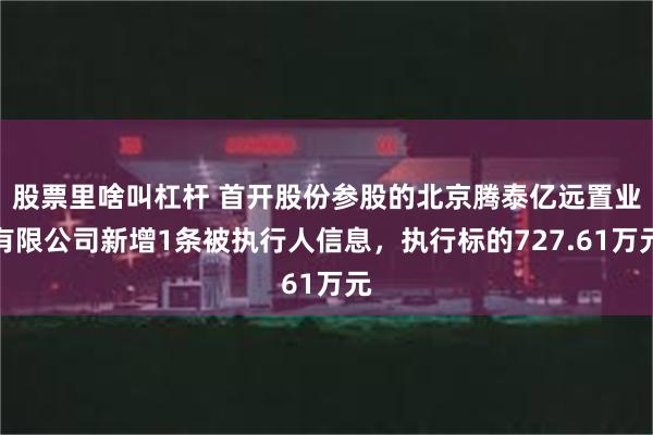 股票里啥叫杠杆 首开股份参股的北京腾泰亿远置业有限公司新增1条被执行人信息，执行标的727.61万元