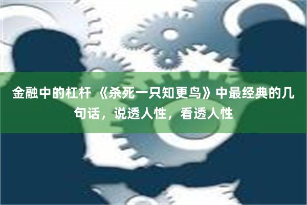 金融中的杠杆 《杀死一只知更鸟》中最经典的几句话，说透人性，看透人性